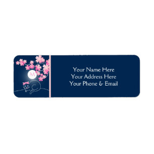 Pretty Cat Cherry Blossoms Moon Pink Sakura Blue