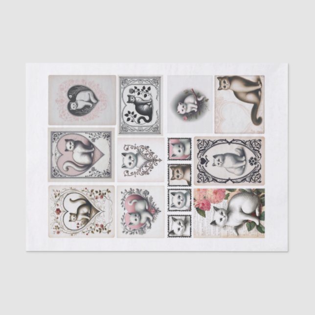 Pretty Cats and Heart Fussy Cuts Tissue Paper (Front)