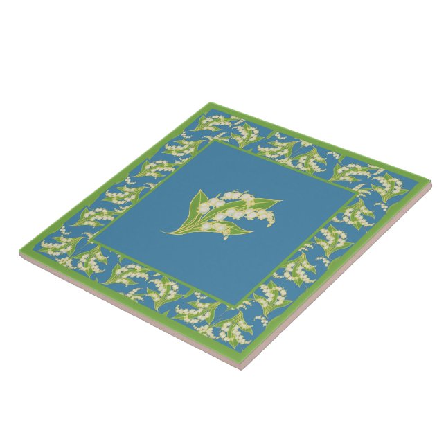 Pretty Ceramic Tile: Lilies of the Valley, Blue Tile (Side)