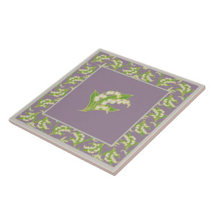 Pretty Ceramic Tile: Lilies of the Valley, Mauve Tile