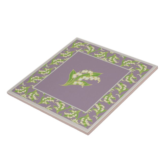 Pretty Ceramic Tile: Lilies of the Valley, Mauve Tile (Side)
