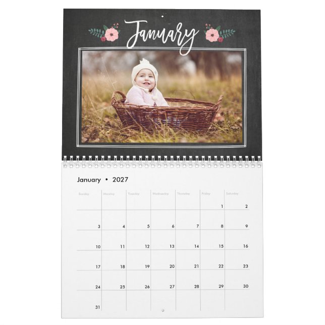 Pretty Chalkboard Custom Photo Calendar (Jan 2027)