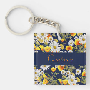 Pretty Chamomile & Poppies Pattern Personalized  Keychain