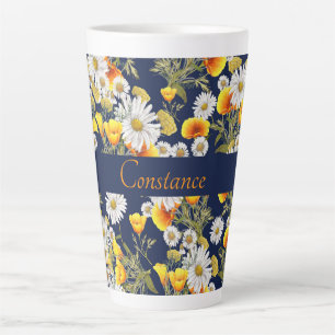Pretty Chamomile & Poppies Pattern Personalized  Latte Mug