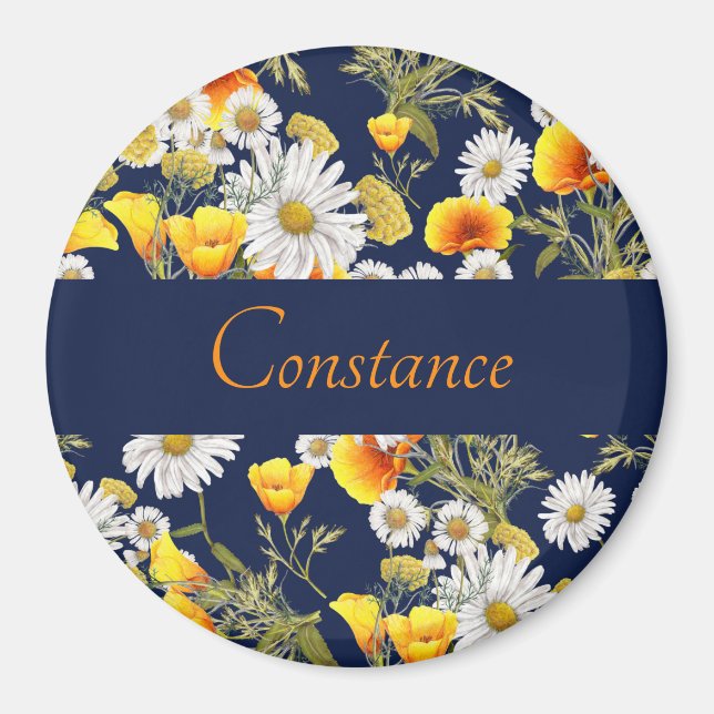 Pretty Chamomile & Poppies Pattern Personalized  Magnet (Front)