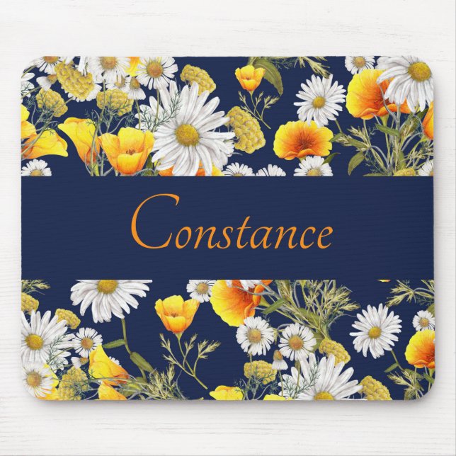 Pretty Chamomile & Poppies Pattern Personalized  Mouse Pad (Front)