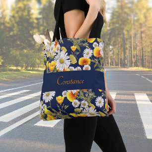 Pretty Chamomile & Poppies Pattern Personalized Tote Bag