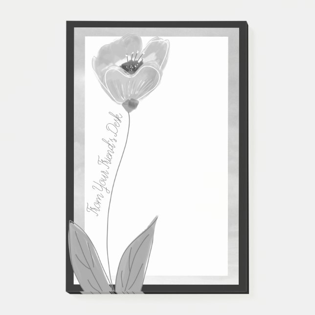 Pretty Charcoal Grey Flowered Post-it Notes (Front)