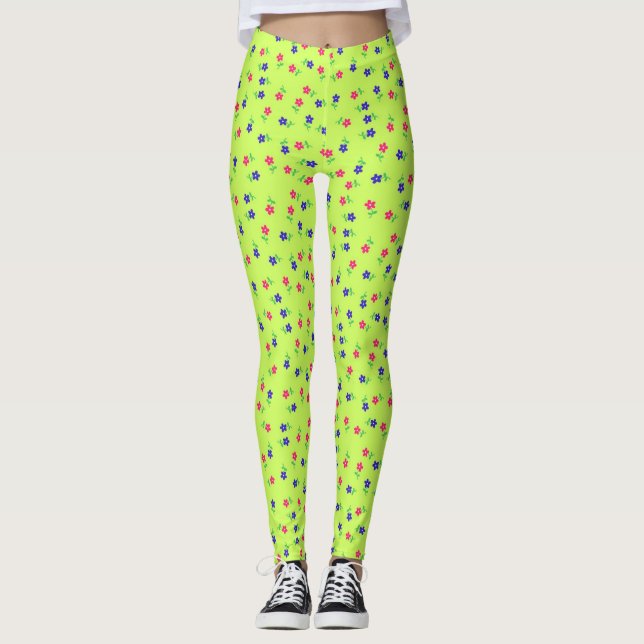 Pretty Chartreuse Flowers leggings (Front)