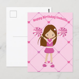 Pretty Cheerleader Personalized Pink Birthday Girl Postcard