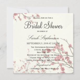 Pretty Cherry Blossom Trees on Elegant White Invitation