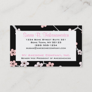 Pretty Cherry Blossums - Black and Pale Pink Business Card