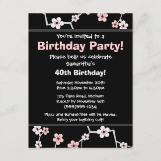Pretty Cherry Blossums - Black and Pale Pink Party Invitation