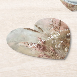 Pretty Chic Beige Blush Boho Floral Paper Coaster