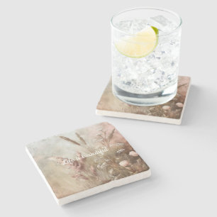 Pretty Chic Beige Blush Boho Floral Stone Coaster