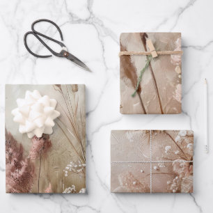 Pretty Chic Beige Blush Boho Floral Wrapping Paper Sheet