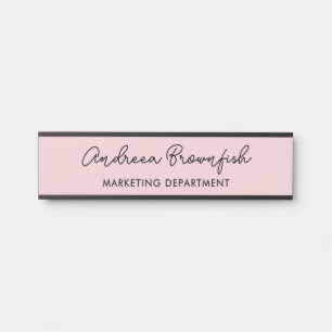 Pretty Chic Blush Pink Black Modern Script Office Door Sign