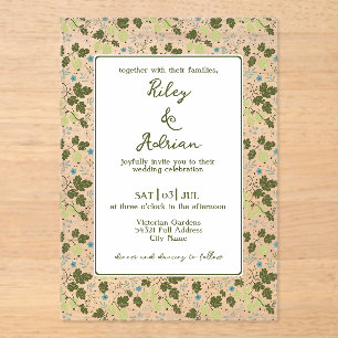 Pretty Chic Gooseberry Blue Flower Spring Wedding Acrylic Invitations
