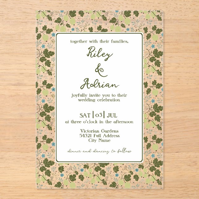 Pretty Chic Gooseberry Blue Flower Spring Wedding Acrylic Invitations (Front)