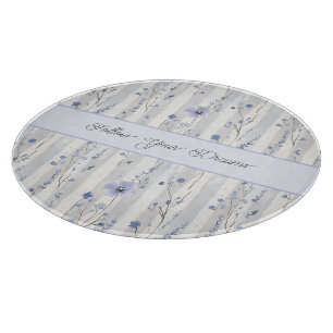 Pretty Chic Lavender Floral Stripes Cutting Board