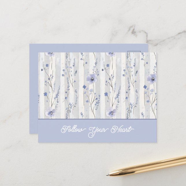 Pretty Chic Lavender Floral Stripes Postcard (Front/Back In Situ)