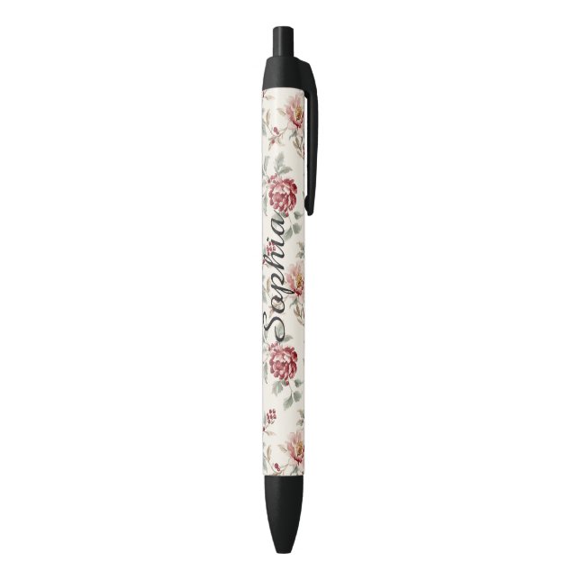 Pretty Chic Red Cream Floral Black Ink Pen (Bottom (Vertical))