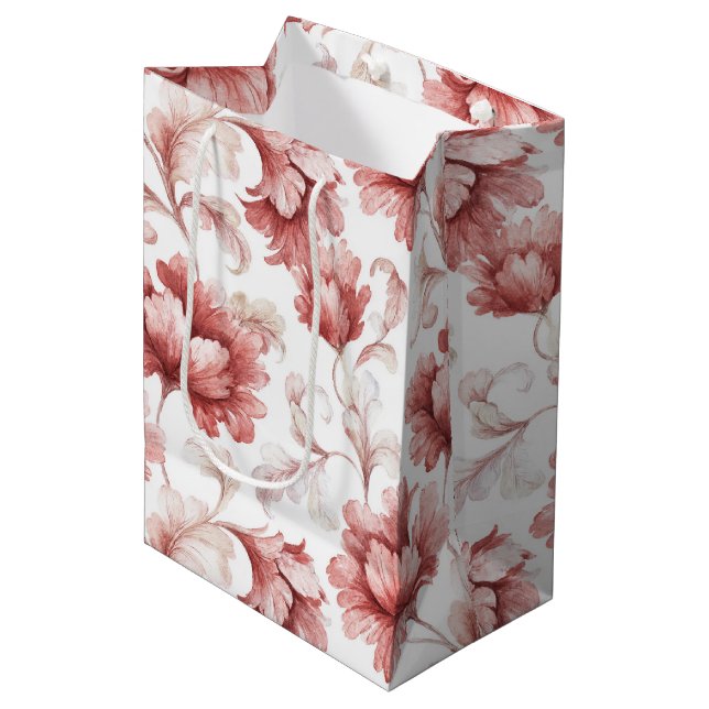 Pretty Chic Red Flowers Bridal Shower Medium Gift Bag (Front Angled)