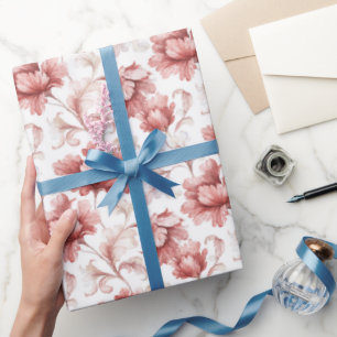 Pretty Chic Red Flowers Bridal Shower Wrapping Paper