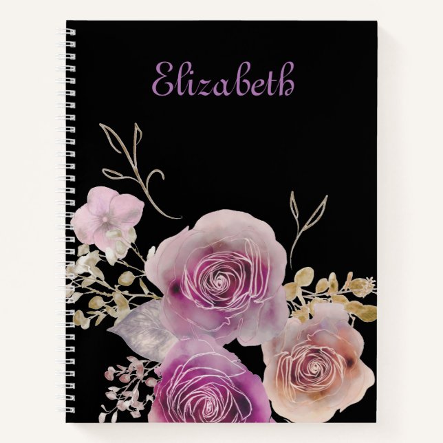Pretty Chic Rustic Black and Purple Floral Notebook (Front)