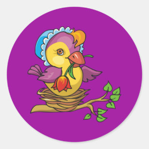 Pretty Chick in a Nest Round Stickers