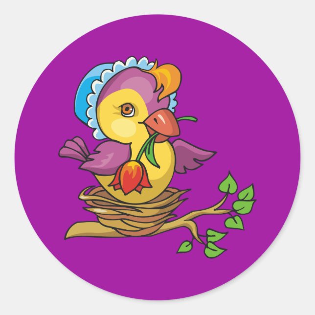 Pretty Chick in a Nest Round Stickers (Front)