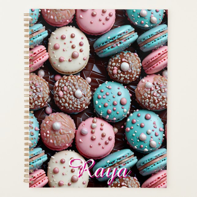 Pretty Chocolate, Blue and Pink Macaron  Planner (Front)