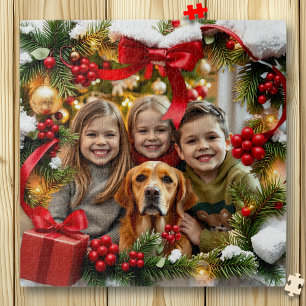 Pretty Christmas Framed Personalized Photo Jigsaw Puzzle