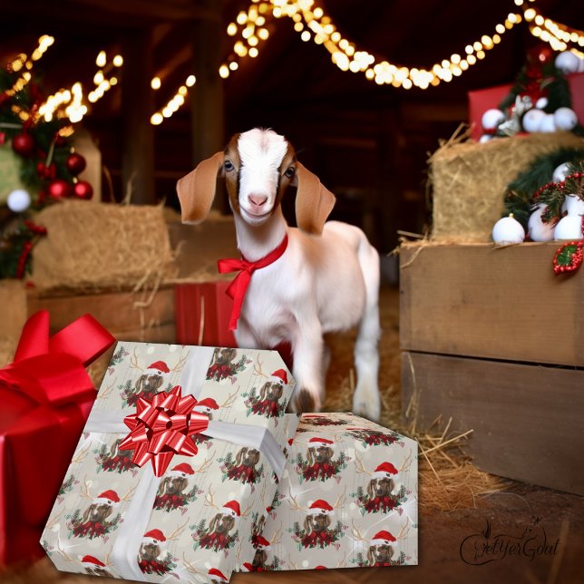 Pretty Christmas Goat Boer Kid Wreath Small Wrapping Paper (Creator Uploaded)