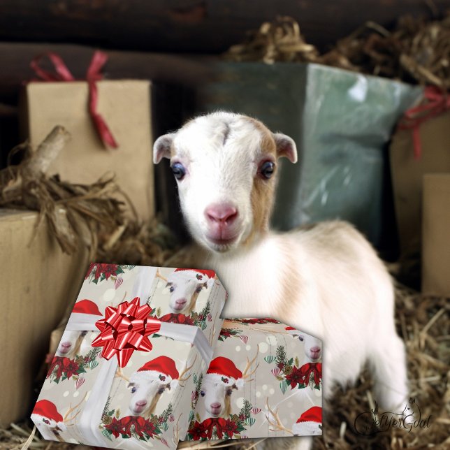 Pretty Christmas Goat LaMancha Wreath Small Wrapping Paper (Creator Uploaded)