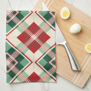 PRETTY CHRISTMAS HOLIDAY RED GREEN WHITE PLAID KITCHEN TOWEL
