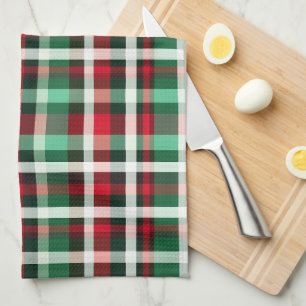 PRETTY CHRISTMAS HOLIDAY RED GREEN WHITE PLAID KITCHEN TOWEL