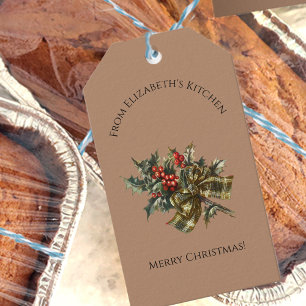 Pretty Christmas Holly Food Gift Custom Name Tags