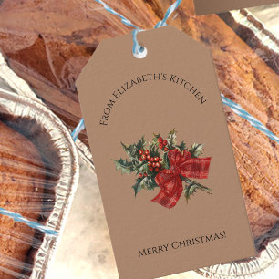 Pretty Christmas Holly Food Gift Custom Name Tags