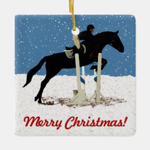 Pretty Christmas Horse Jumper Ceramic Ornament