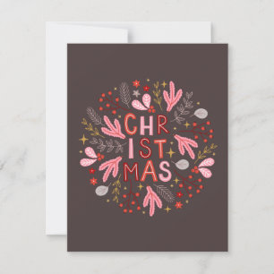 Pretty Christmas Ornament Pink Floral Holiday  Card