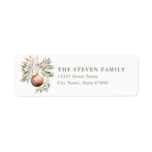 Pretty Christmas Ornament Return Address Labels (Front)