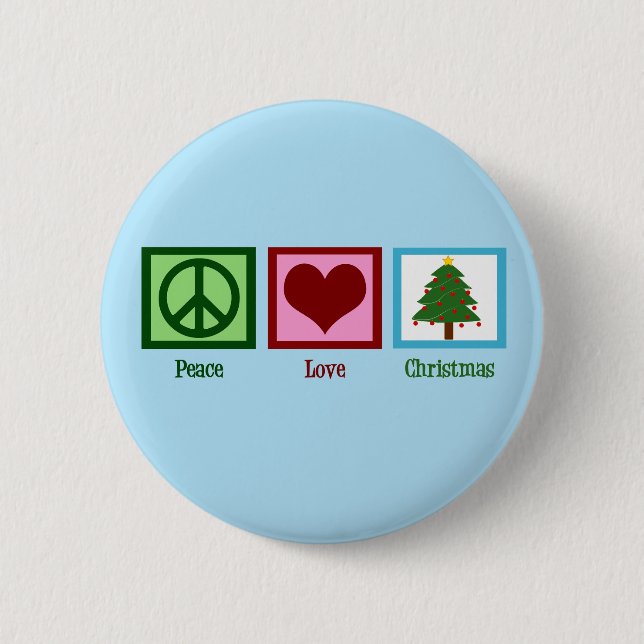 Pretty Christmas Tree Blue Peace Sign Heart 2 Inch Round Button (Front)