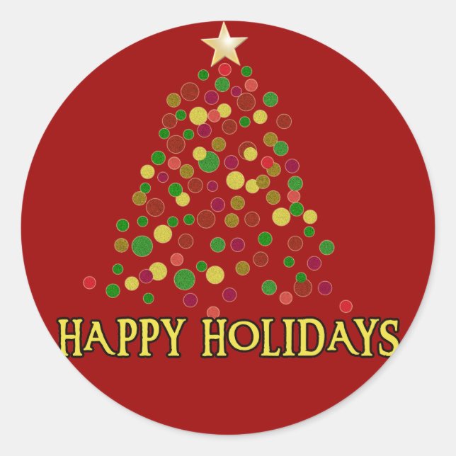 Pretty Christmas Tree 'Pointalism' Card or Sticker (Front)