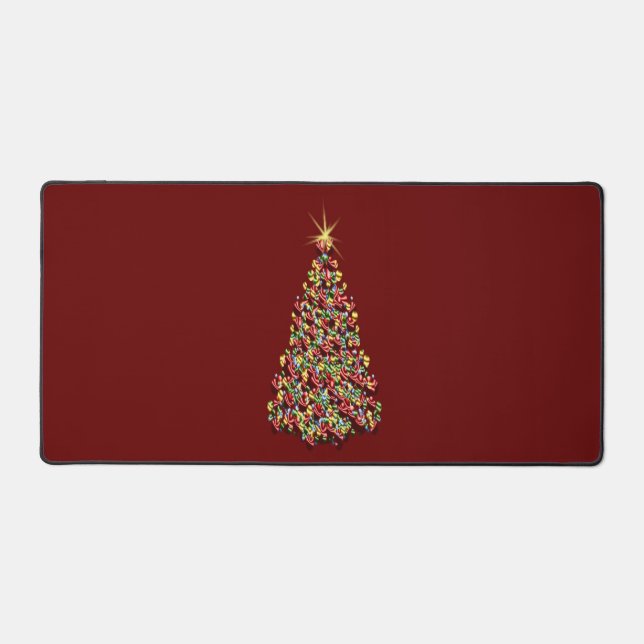 Pretty Christmas Tree Red Background Holiday Decor Desk Mat (Front)