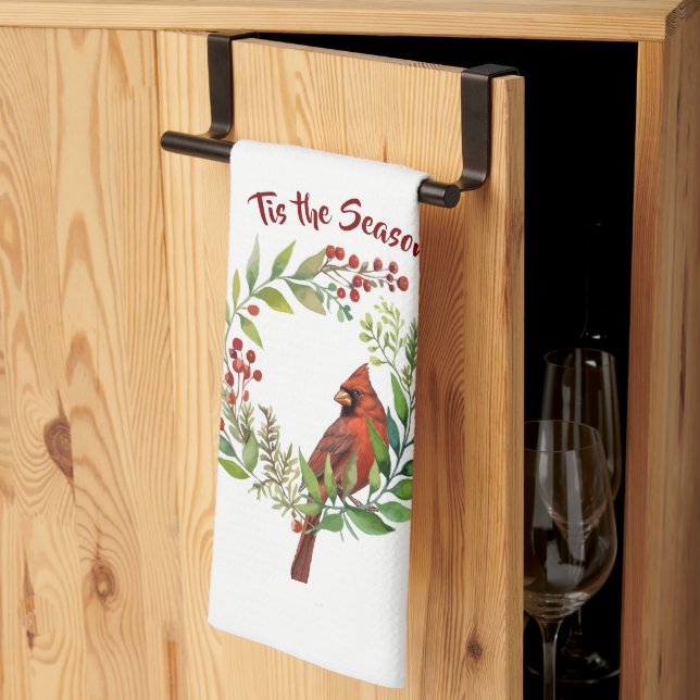 Pretty Classic Cardinal Red Bird Kitchen Towel (Thirds Fold)