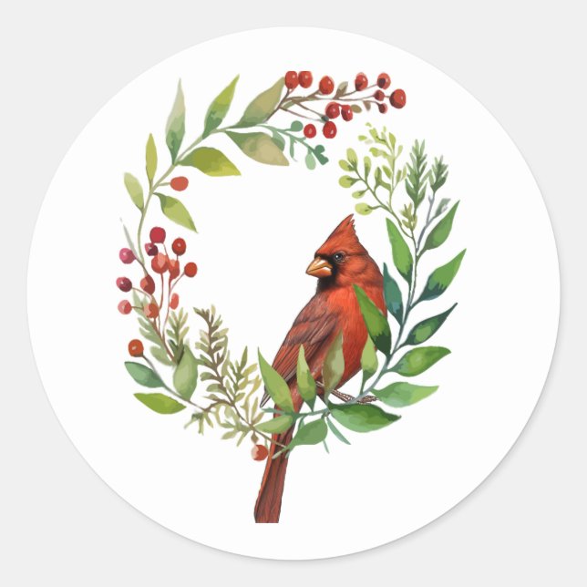 Pretty Classic Cardinal Red Bird Round Sticker (Front)