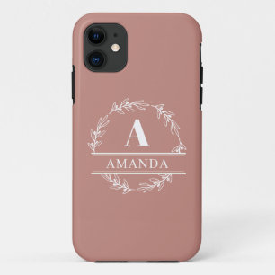 Pretty Classic Pink Wreath Custom Monogram  iPhone 11 Case