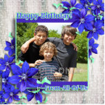 Pretty Clematis Birthday Photo Frame Standing Photo Sculpture<br><div class="desc">Bright and beautiful purple Clematis flowers entwined with your group photo on wood like background birthday photo frame from group (all of us). Add your own photo in template provided. These photo sculptures make attractive photo frames with a special stand so it can be placed on a desk, shelf, table,...</div>