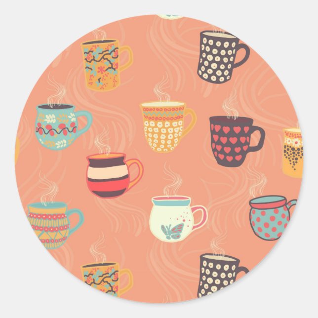 Pretty Coffee Tea Mugs Classic Round Sticker (Front)